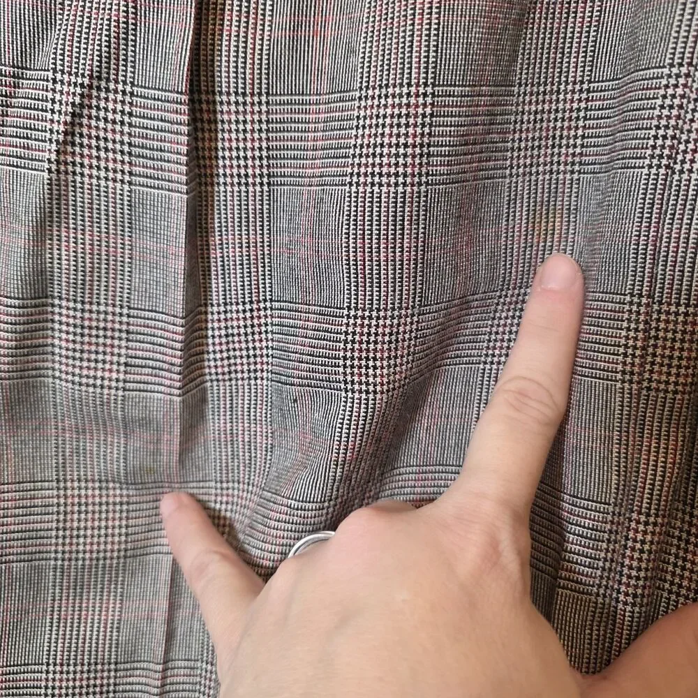 Vintage Glen Check Plaid Pleated Midi Skirt Womens 18 Side Zip FLAW - Picture 9 of 10